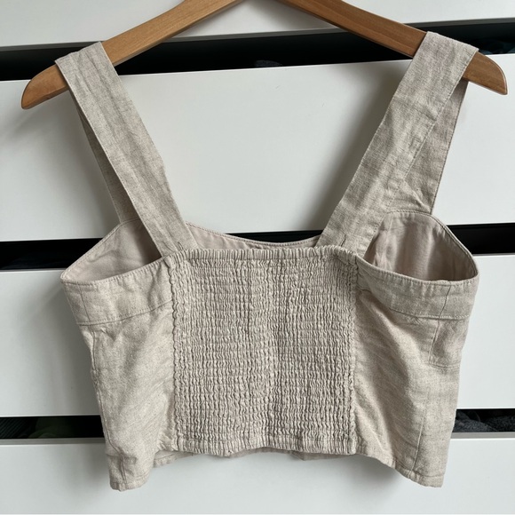 Abercrombie & Fitch Tan Beige Linen Blend Smocked Back Crop Tank Top - Picture 3 of 6